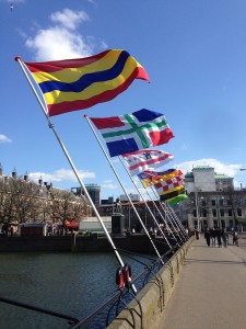 Provincial flags outside the Dutch Parliament. 